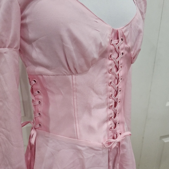 Dolls Kill Pink White Cross Sugar Thrillz Noble Hearted Corset lace up Dress S - Picture 5 of 8